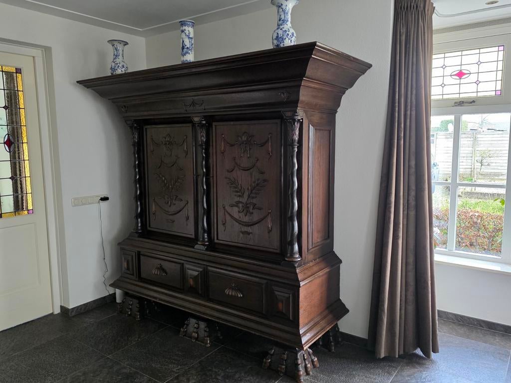 Antieke massief eiken kast, ca. 1890-1900, Antiek en Kunst, Ophalen