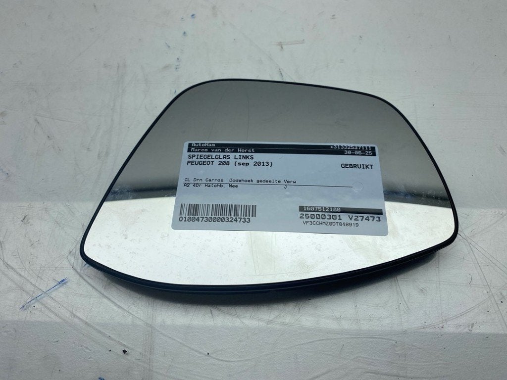 SPIEGELGLAS LINKS 208 I (CA / CC / CK / CL) (|1607512180|), Dhr. J. Ham, Gebruikt, Administratie@autoham.nl, Peugeot