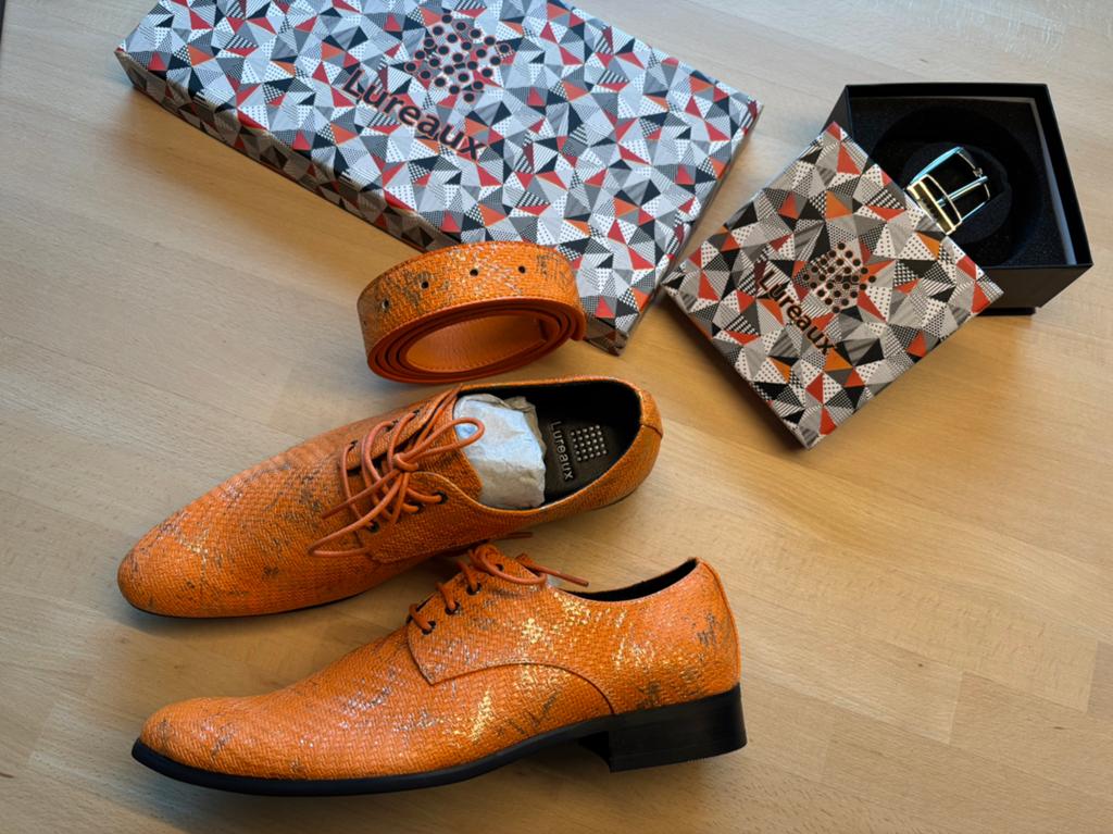 Lureaux mandorino oranje heren veterschoen 41 +  riem, Kleding | Heren, Schoenen, Overige kleuren, Nieuw, Ophalen of Verzenden