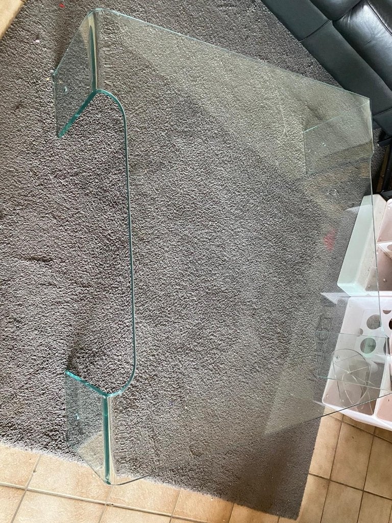 Gebogen Glazen Salontafel, Huis en Inrichting, Tafels | Salontafels, Ophalen, 100 tot 150 cm, Vierkant, Minder dan 50 cm