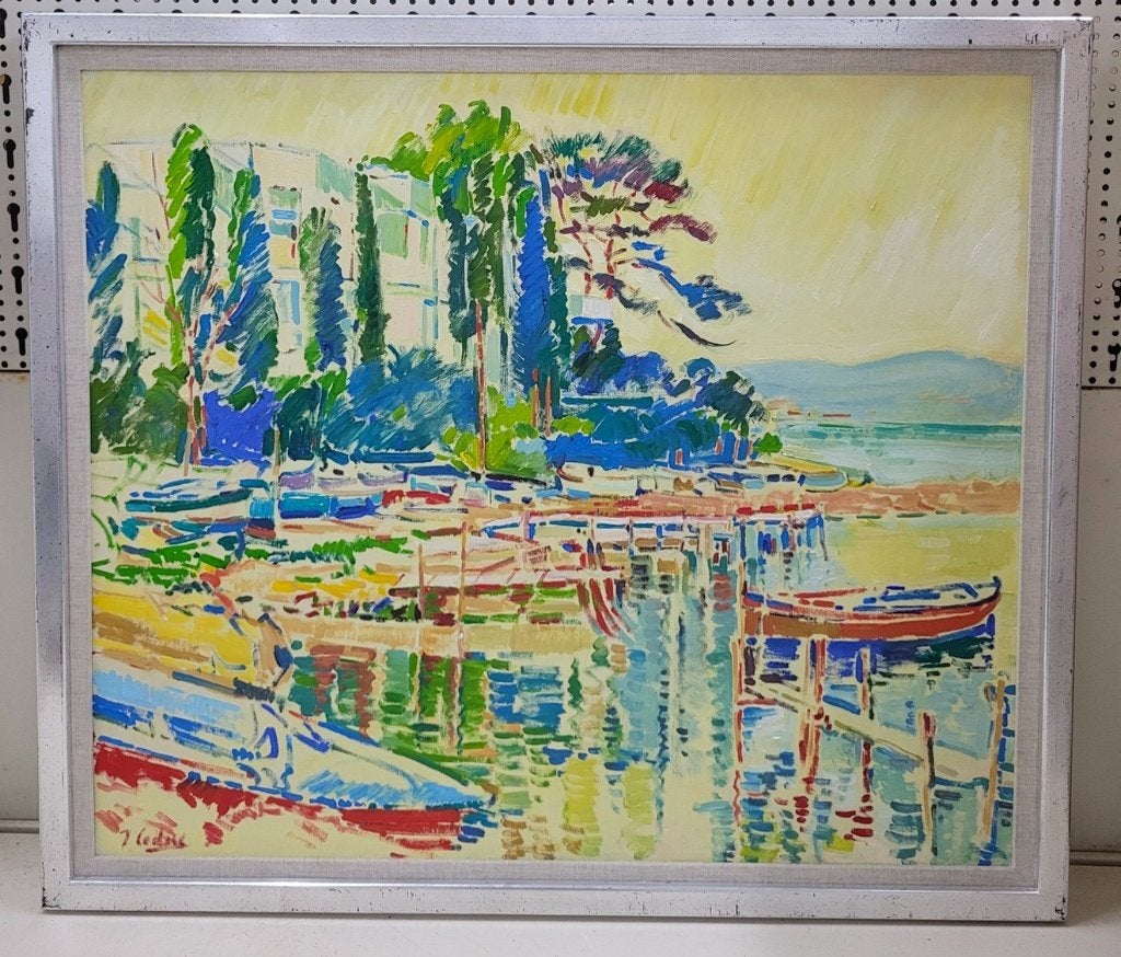 Jac LEDUC, Antibes 1990, Antiek en Kunst, Kunst | Schilderijen | Klassiek, Maritiem / water, Doek, Impressionistisch, Ophalen of Verzenden