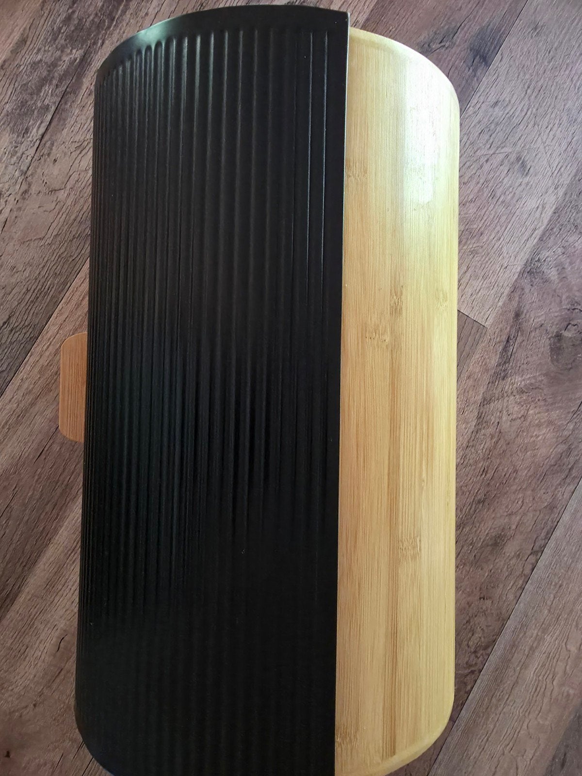 Moderne broodtrommel met rolluik – zwart & bamboe, Broodtrommel, Ophalen, Zwart