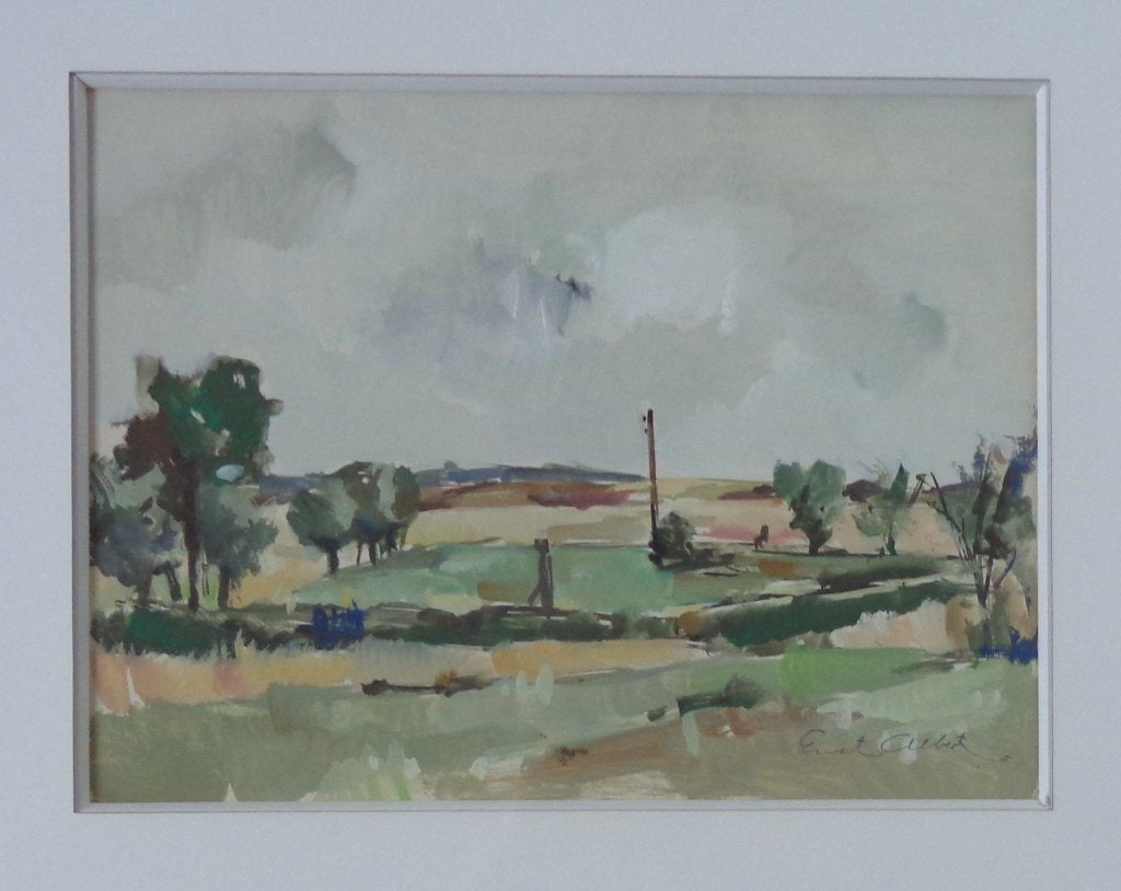 ERNEST ALBERT / BOMEN EN WEIDEN / ORIGINEEL / 47x56cm KADER, Landschap, Papier/karton, Ophalen of Verzenden, Olieverf