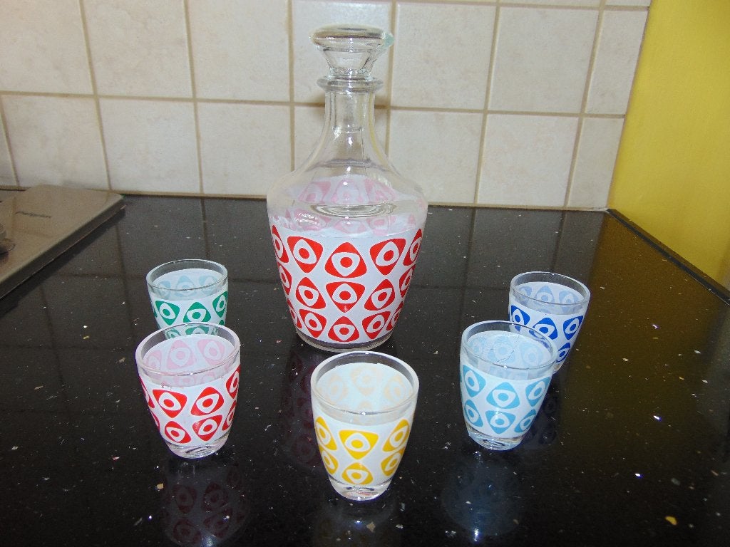 Retro borrelglaasjes met karaf, Ophalen of Verzenden