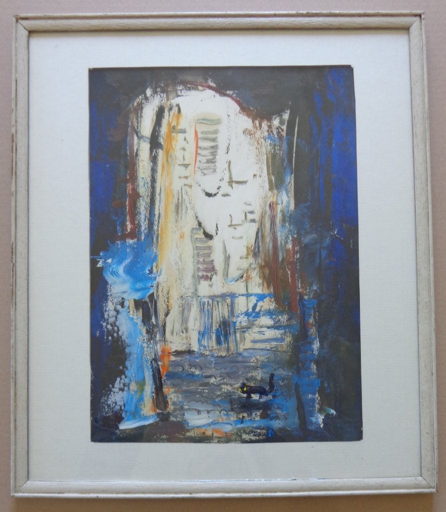 JACK GODDERIS / STRAATZICHT KAT / OLIEVERF / 48x41cm / KADER, Enlèvement ou Envoi