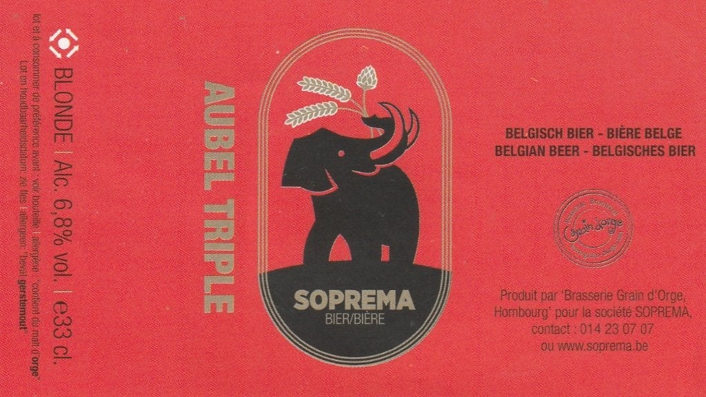 bieretiket Grain d'Orge : Soprema Aubel triple, Verzamelen, Verzenden, Zo goed als nieuw, Overige typen, Overige merken