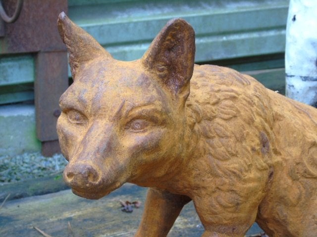 Een roestige gietijzeren vos, op ware grootte, Tuin en Terras, Ophalen, Nieuw, Metaal, Dierenbeeld