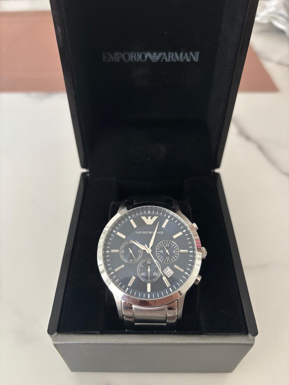 Emporio Armani polshorloge (zeer goede staat, nieuwe batt.), Staal, Staal, Polshorloge, Zo goed als nieuw