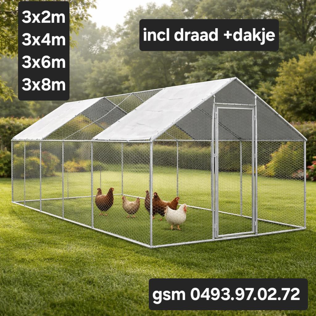 Kippenrennen incl draad en dakje. Alle maten in stock., Dieren en Toebehoren, Pluimvee | Toebehoren, Nieuw, Ophalen