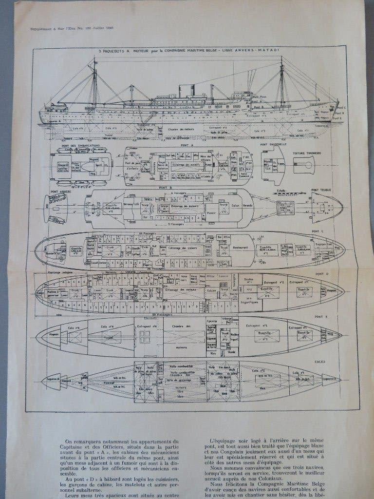 supplement poster Sur L,eau 1946 CMB ligne Anvers Matadi, Verzamelen, Ophalen of Verzenden, Zo goed als nieuw, Motorboot of Zeilboot