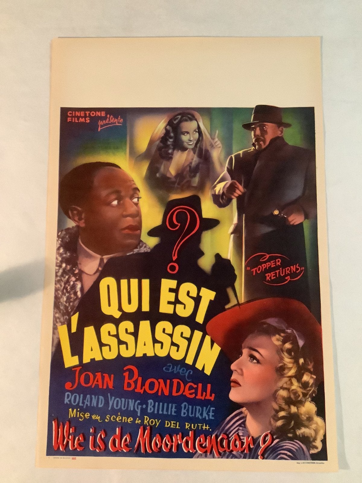 TOPPER RETURNS   FILMPOSTER   36-54 cm   1941, Ophalen of Verzenden, Zo goed als nieuw