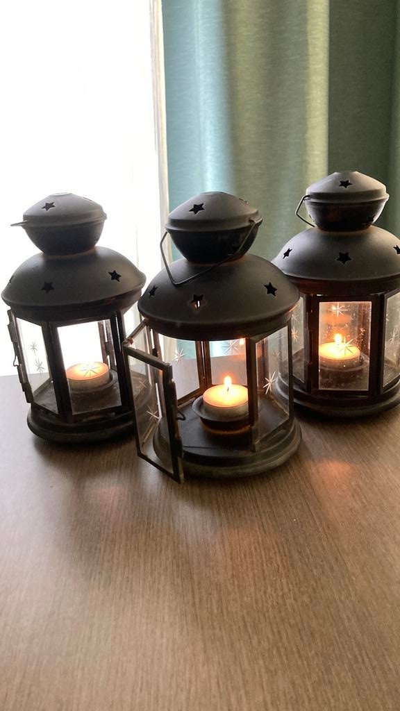 Set van 3 metalen lantarens / voor theelichtjes, Ophalen, Gebruikt, Zwart, Metaal