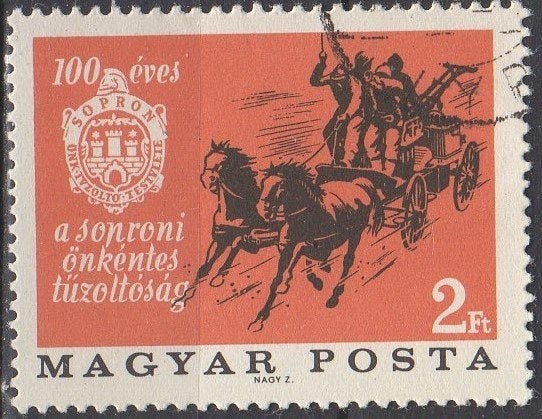 Hongarije - 100 jarig jubeleum brandweer in Sopron - 1966, Postzegels en Munten, Ophalen of Verzenden, Gestempeld
