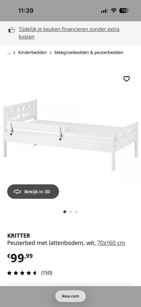 Peuterbedje IKEA, Kinderen en Baby's, Kinderkamer | Bedden, Ophalen, Zo goed als nieuw