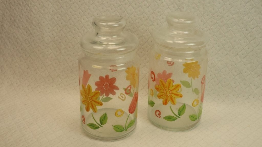 Vintage 2 opberg bokalen, Huis en Inrichting, Voorraadpot, Ophalen of Verzenden, Zo goed als nieuw, Glas