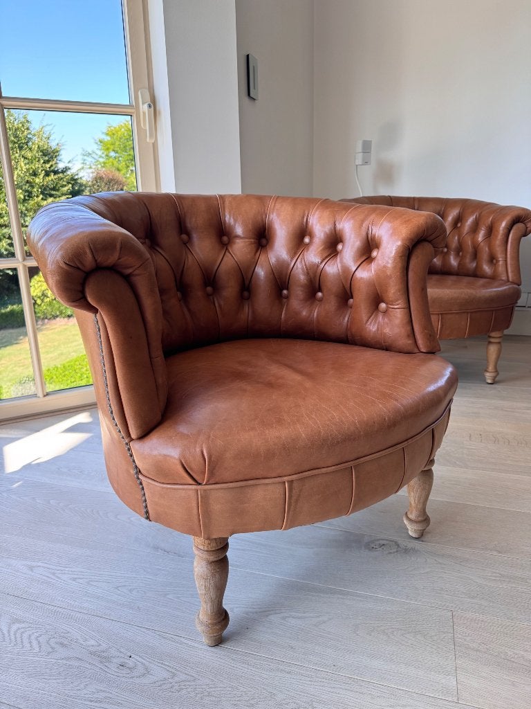 Set van 2 vintage art deco fauteuils in cognac leder, Maison & Meubles, Fauteuils, Utilisé, Cuir, Enlèvement