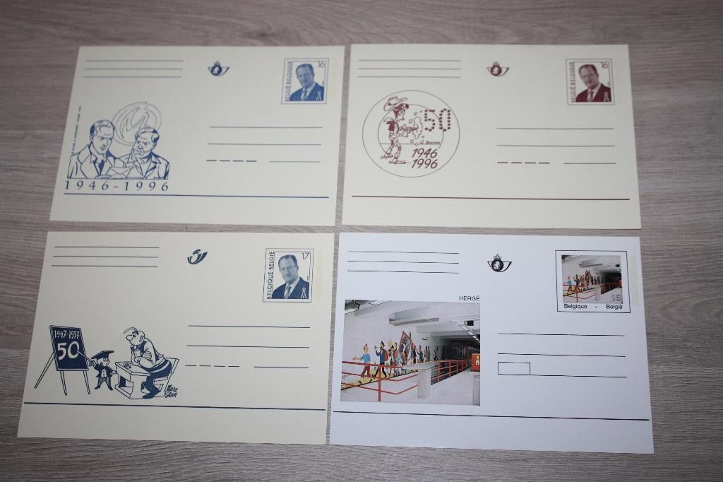 4 Gele briefkaarten ,Kuifje , Nero , Blake en M. ,Luky luke, Ophalen of Verzenden, Overige figuren, Nieuw, Overige typen