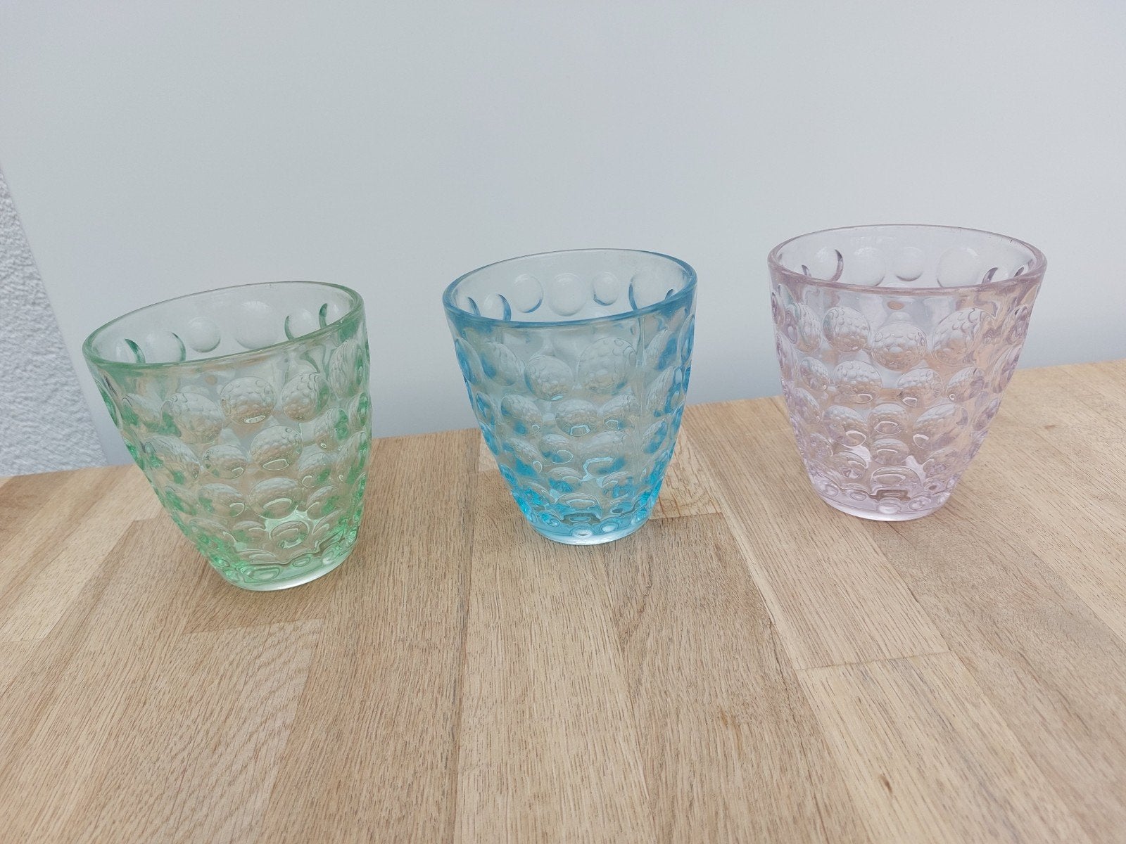 12 waterglazen groen blauw roos, Verzamelen, Glas en Drinkglazen, Ophalen