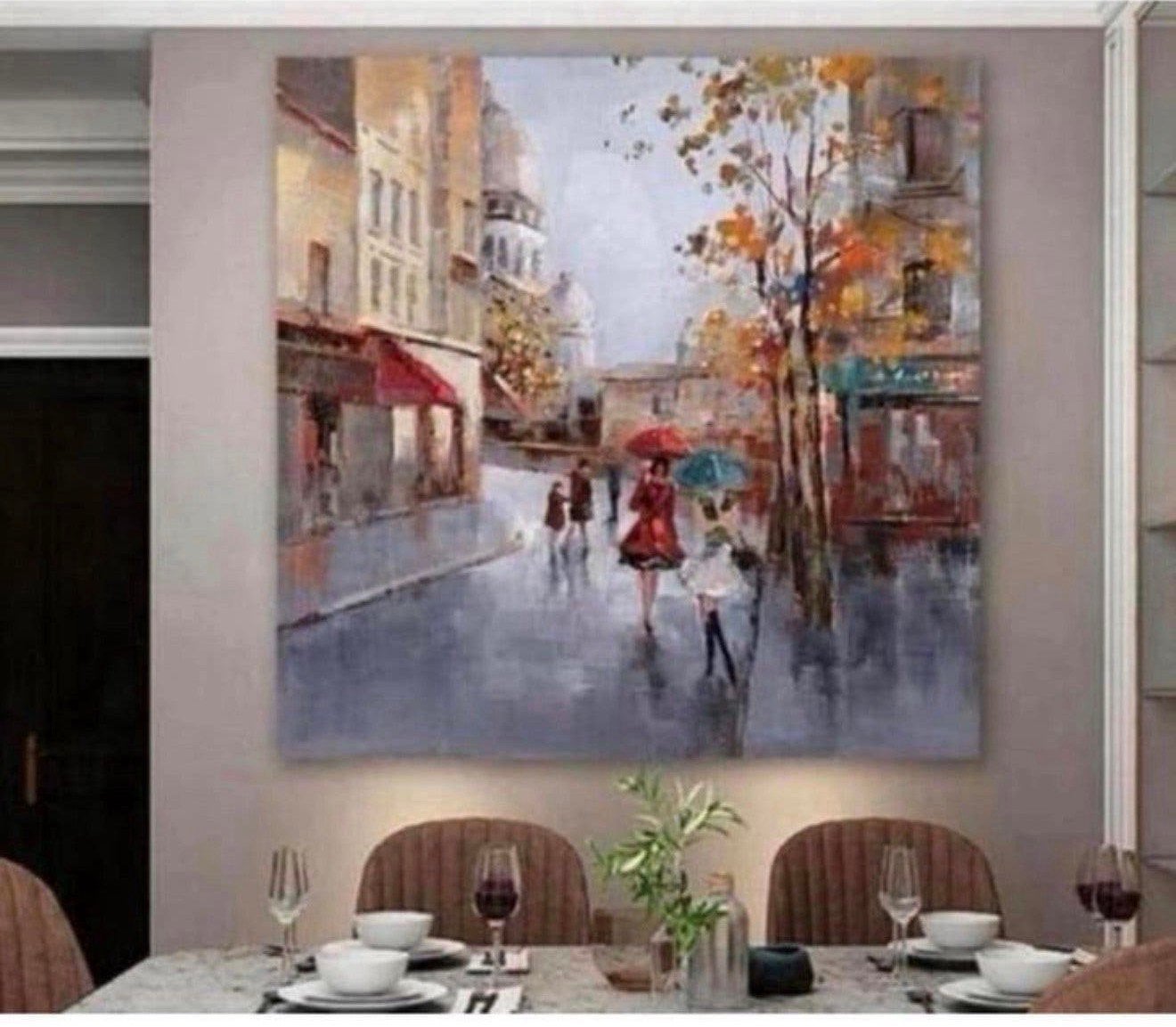 Peinture à l'huile peinte à la main sur toile 60 x 60 cm, Antiquités & Art, Enlèvement ou Envoi, Peinture à l'huile, Paysage urbain