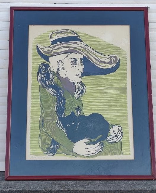 Lithographie femme signe, Ophalen of Verzenden, Lithografie