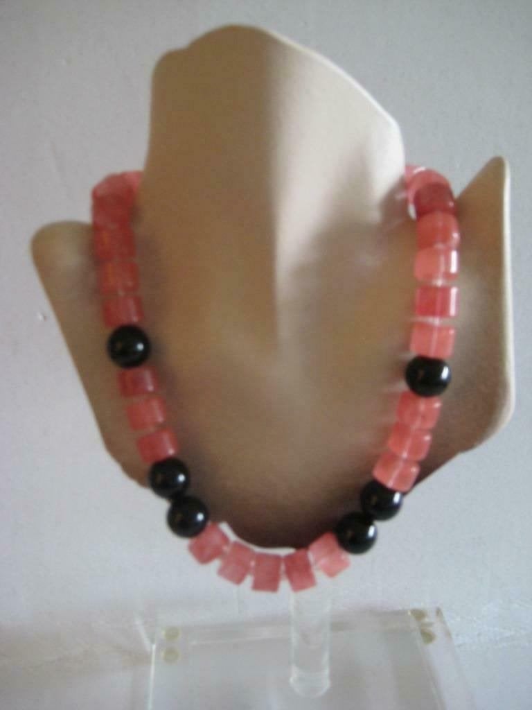 Halsnoer in rozen kwarst onyx en zilver, Ophalen of Verzenden, Nieuw