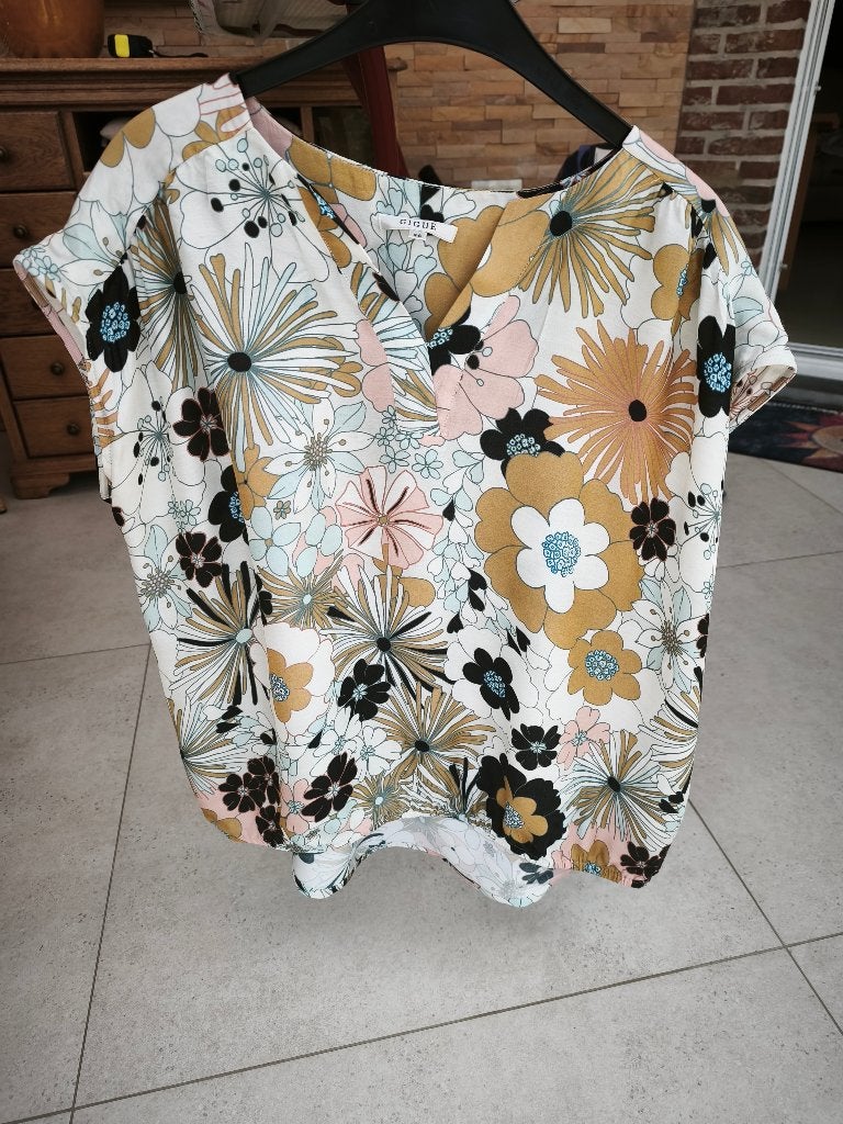 Gigue bloes gebloemd korte mouw Maat 46 merkkleding, Meerkleurig, Maat 46/48 (XL) of groter, Zo goed als nieuw, Ophalen