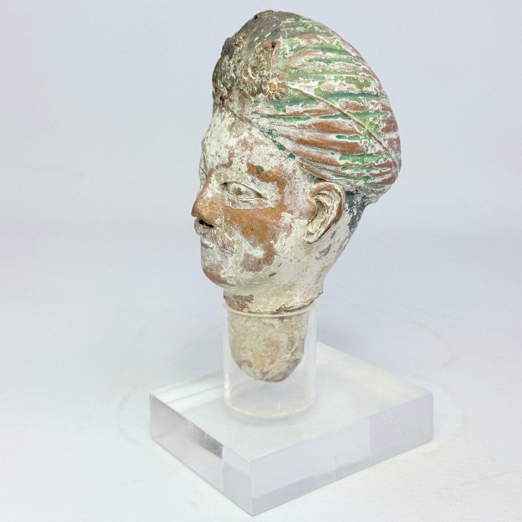 Statue ancienne d'une tête en terre cuite avec un turban, Collections, Enlèvement ou Envoi, Utilisé, Humain