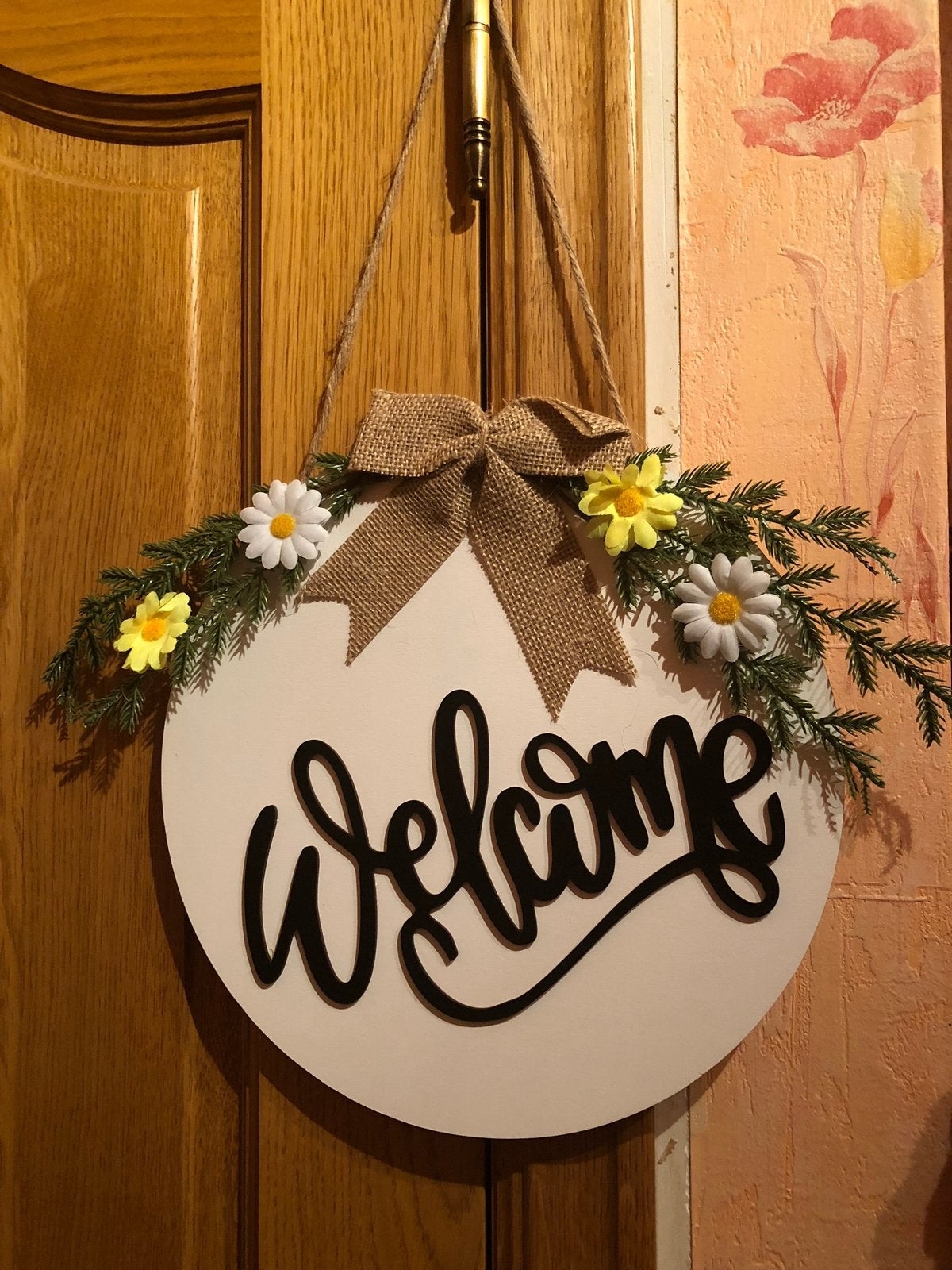 Couronne Welcome avec fleurs artificielles Neuve!!!, Maison & Meubles, Neuf, Blanc, Enlèvement ou Envoi, Intérieur
