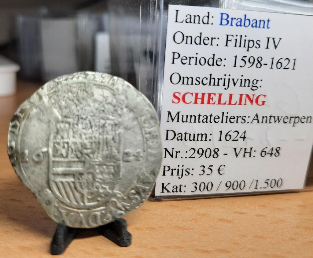 Schelling - 1624 - Antwerpen - Filips IV - @35€, Zilver, Ophalen of Verzenden, Losse munt, Zilver