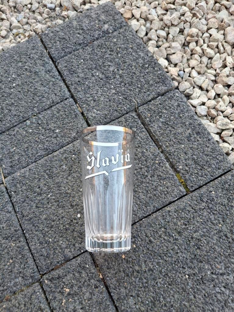 Oud email bierglas slavia Geraardsbergen br dendria, Verzamelen, Ophalen of Verzenden