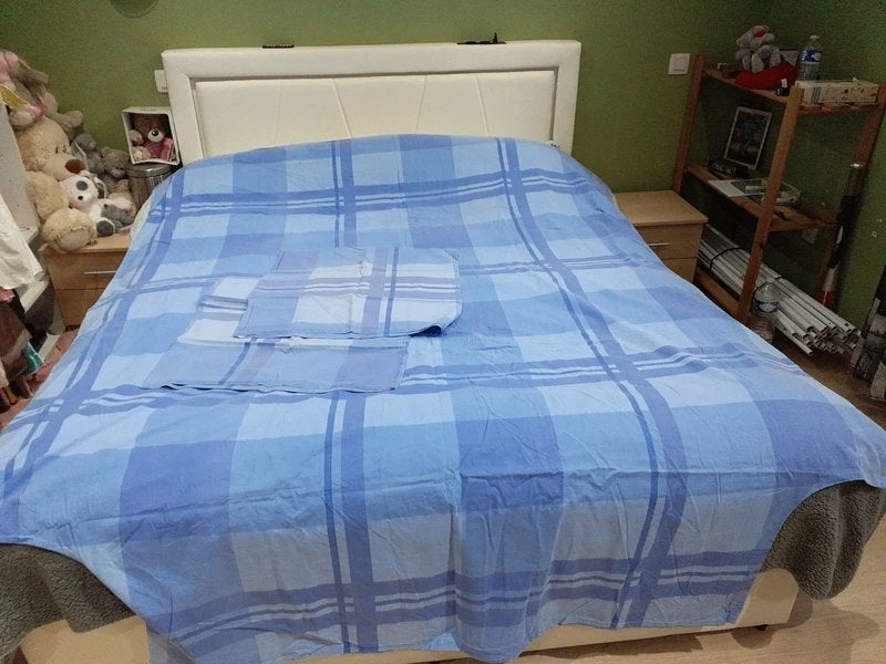 Housse de couette + 2 taies – Bleu clair & Lila, Enlèvement ou Envoi, Autres marques, Coton, Utilisable des deux côtés