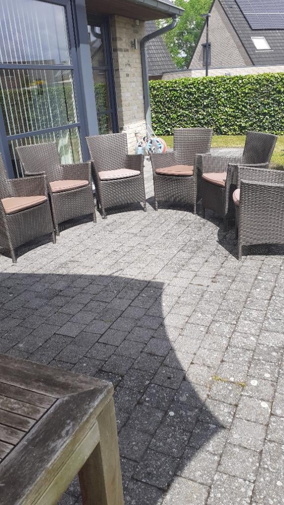Zes tuinstoelen + kussens, Ophalen, Gebruikt, Wicker