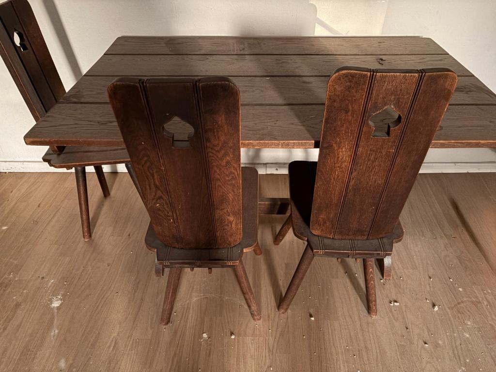 Antieke eiken eetkamer met stoelen – karaktervol en degelijk, Ophalen, Gebruikt, Landelijk klassiek eik