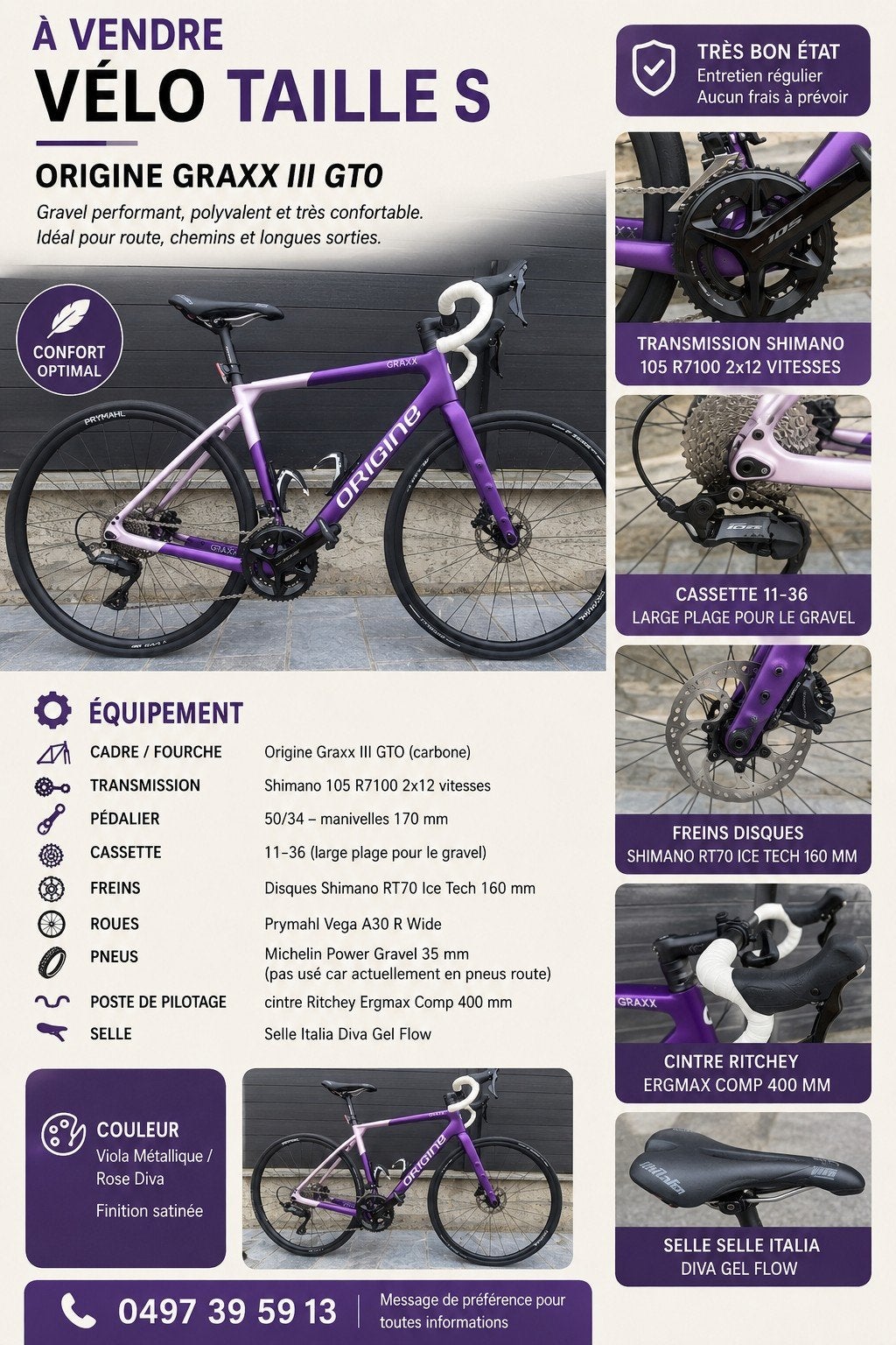 A vendre vélo taille S-Cadre Carbonne