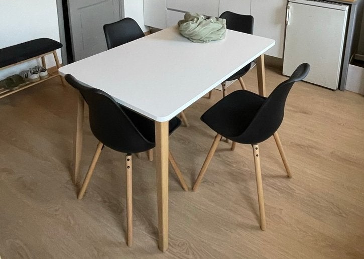 Table en bois, blanc et marron clair pour 4 pers., Enlèvement, Utilisé, 75 cm ou plus, Rectangulaire