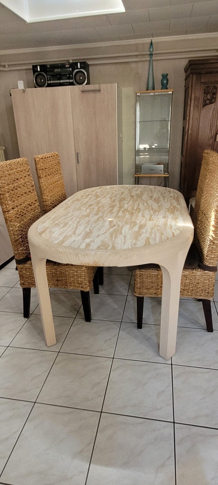 Tafel met 4 rietenstoelen., Huis en Inrichting, Ophalen