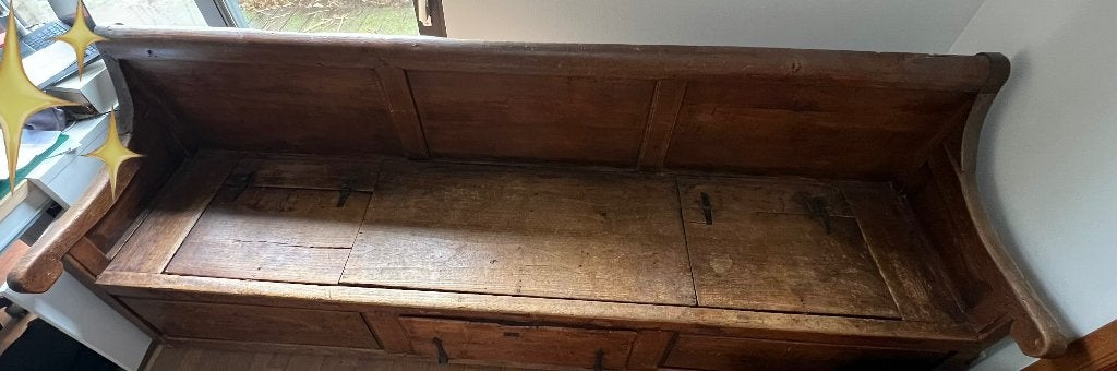 Ancien banc d’église / banc-coffre en bois, Enlèvement