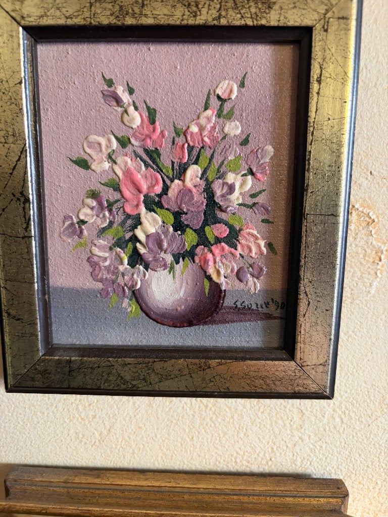 klein schilderij van S.Suzette, Antiek en Kunst, Ophalen, Klassiek, Gesigneerd, Bloemen
