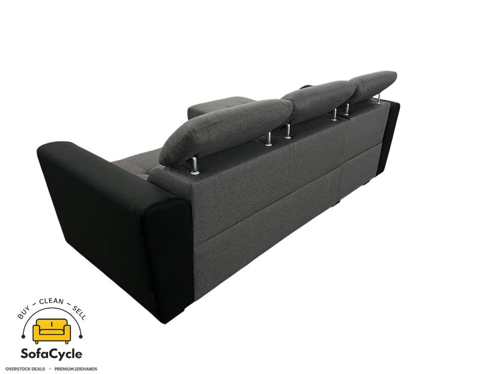 Hoekzetel grijs-zwart met slaapfunctie, Huis en Inrichting, Nieuw, Stof, Zonnestraat 223-229, 9600 Ronse, België, Info@sofacycle.be