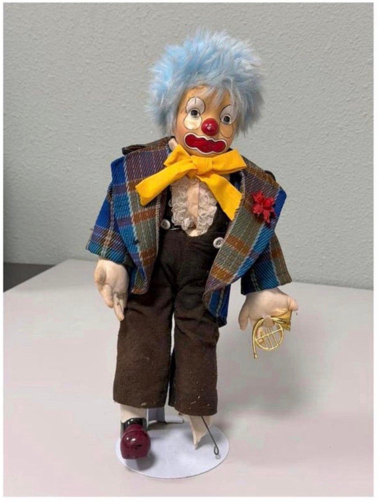 Poupée clown vintage en porcelaine clown 45 cm avec support, Enlèvement ou Envoi, Utilisé