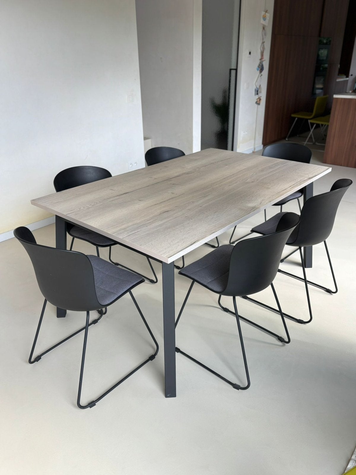 Set Tafel houtlook 160cmx100cm + 6 stoelen, Huis en Inrichting, Ophalen, Zo goed als nieuw