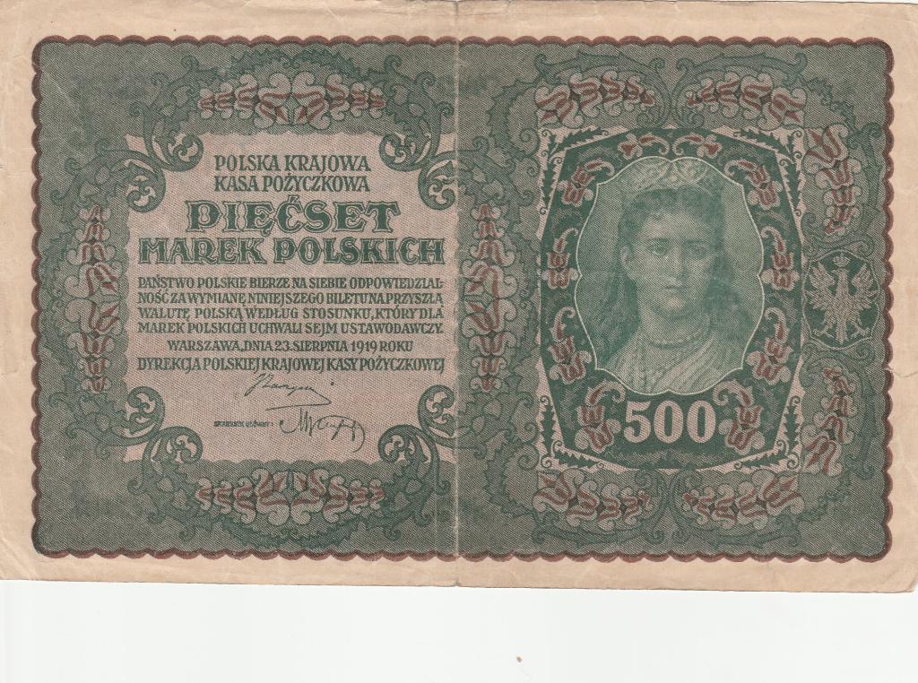 500 marks polonais 1919 Les 500 DESCST MAREK POLSKICH, Enlèvement ou Envoi, Pologne