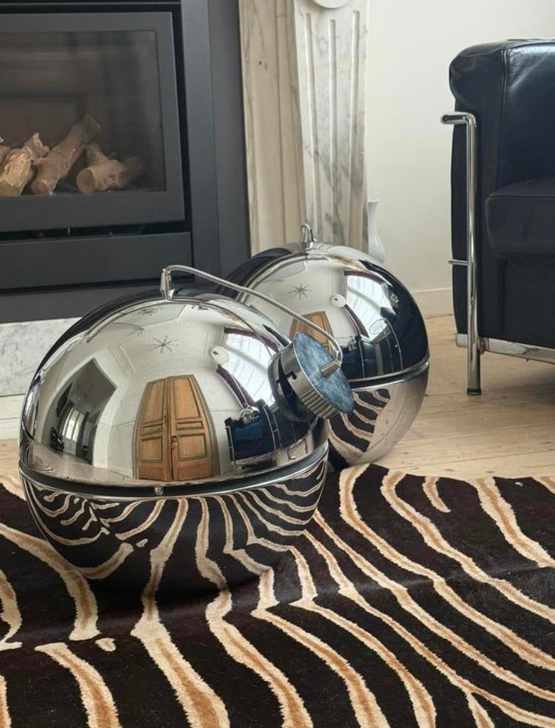 Vintage ‘70 Chrome Design Bol Retro luchter hangluster 50cm, Maison & Meubles, Lampes | Lustres, Utilisé, Enlèvement