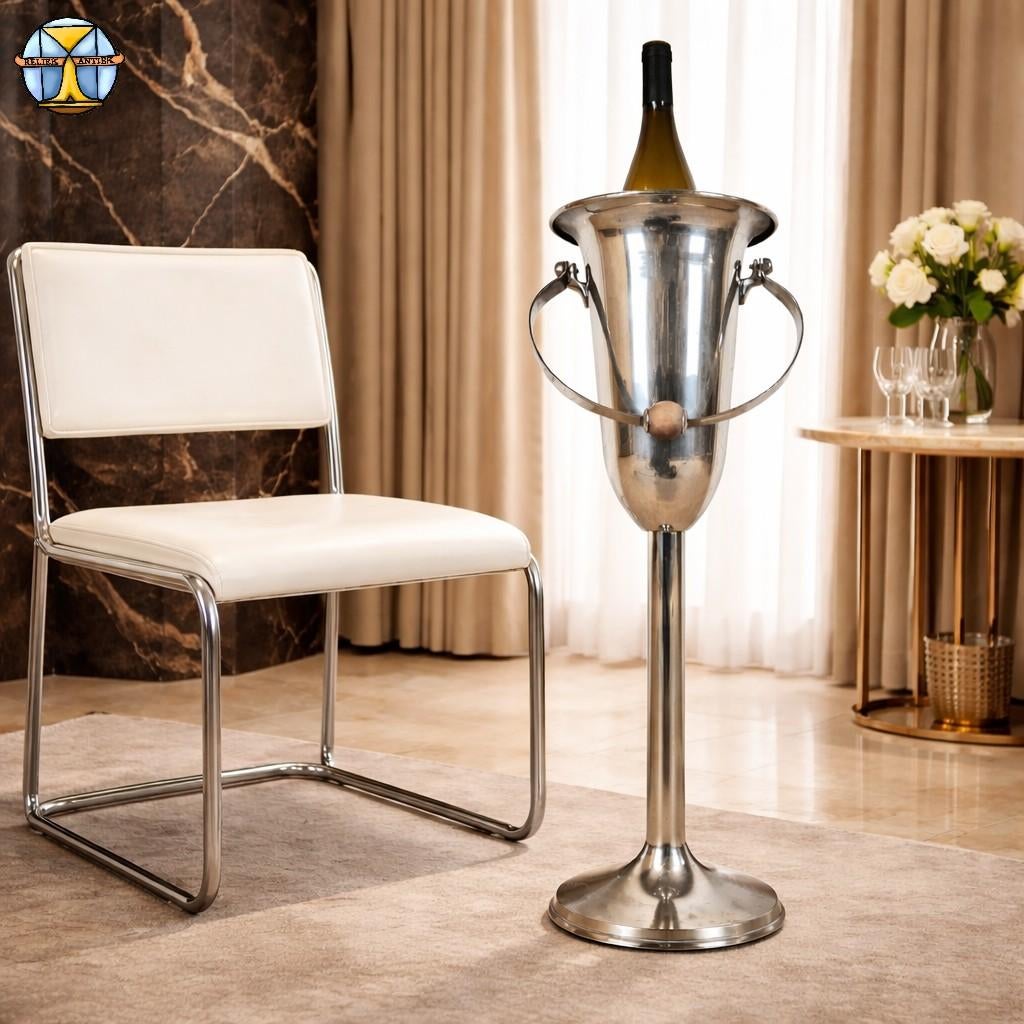 Art Deco staande wijnkoeler / champagne koeler (vernikkeld), Huis en Inrichting, Woonaccessoires | Wijnrekken, Gebruikt, 50 tot 75 cm