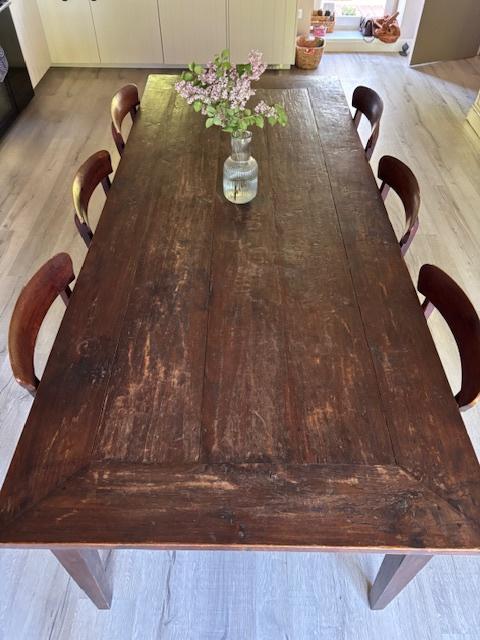 Mooie koloniale eettafel met 6 stoelen, Ophalen, Gebruikt, 100 tot 150 cm, Koloniaal
