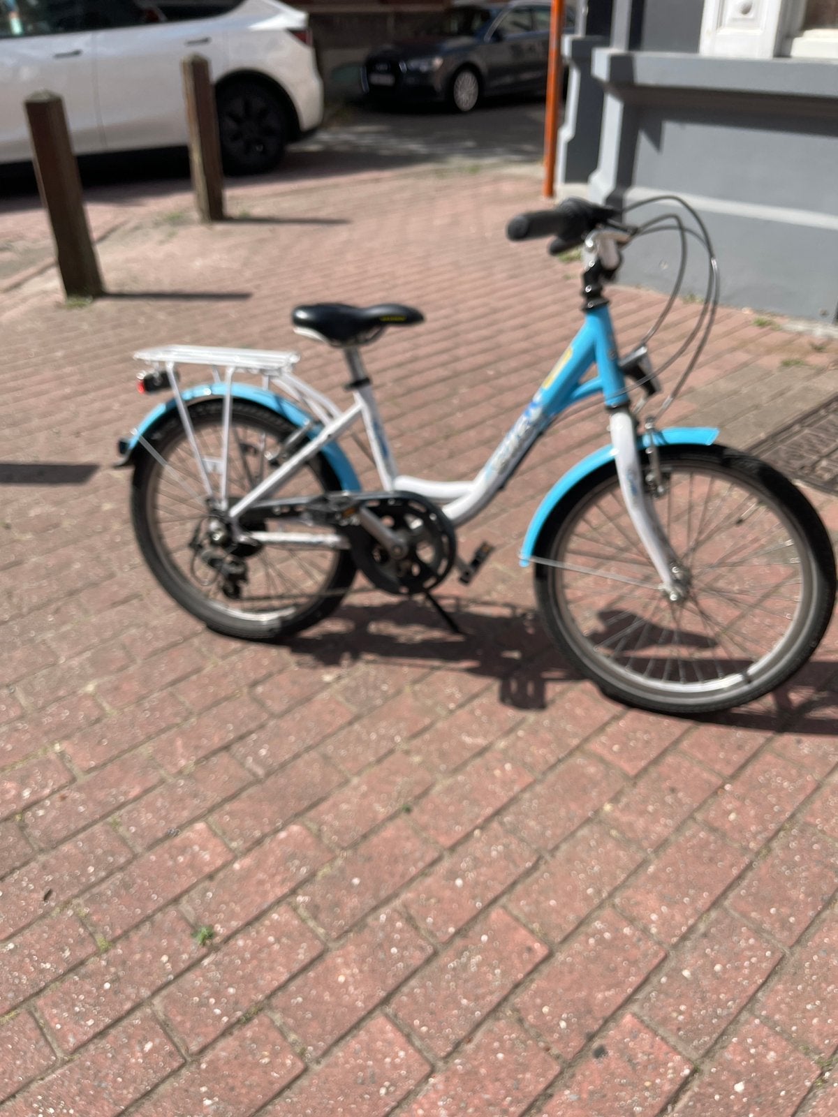Lichtblauwe city-kinderfiets 16 inch met versnellingen, Fietsen en Brommers, Ophalen, Gebruikt, Velgrem, 16 tot 20 inch