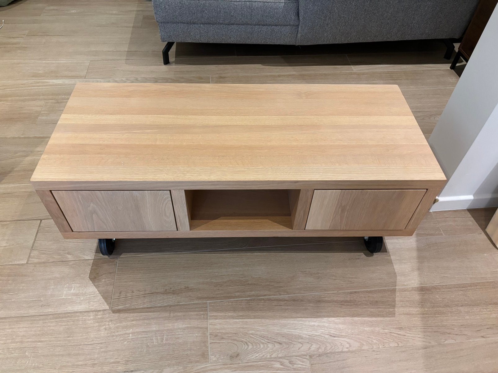 Massief houten tv-meubel (op maat gemaakt), Ophalen, 100 tot 150 cm, Zo goed als nieuw, Minder dan 100 cm