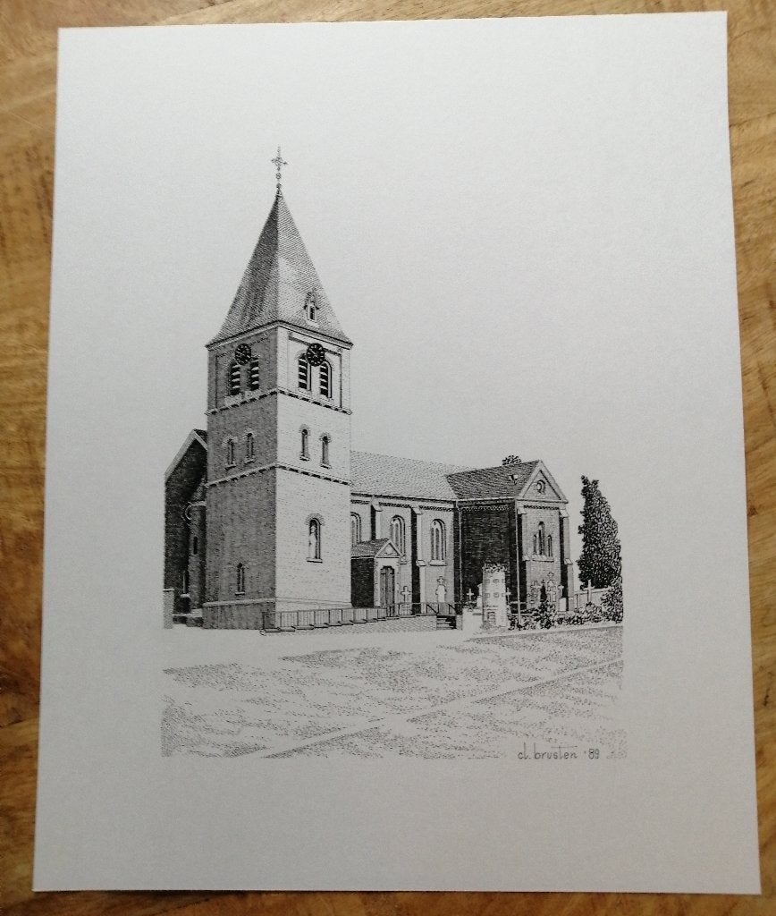 Tekening kerk Wijchmaal (Peer), Ophalen of Verzenden, Tekening, Pentekening