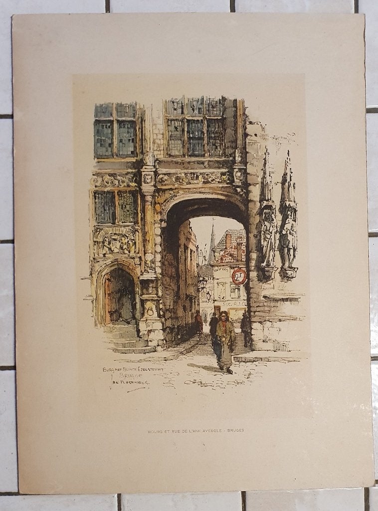 Dessin Jan Korthals (1916-1972) Burg met blinde Ezelstraat, Antiquités & Art, Enlèvement ou Envoi