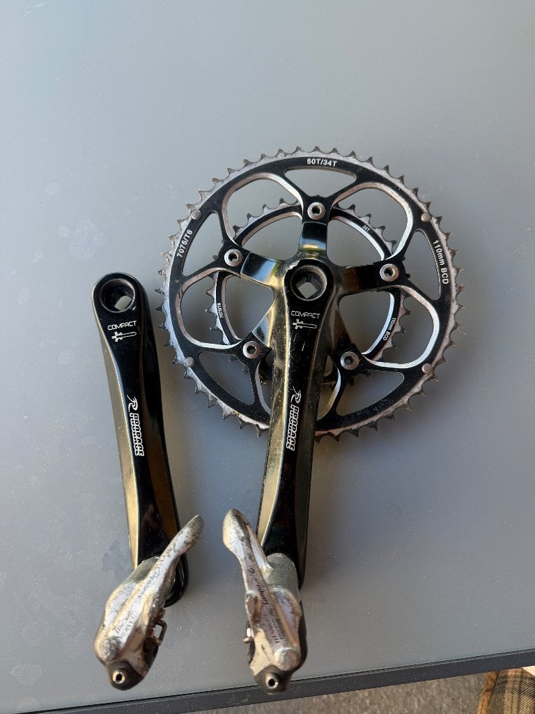 Prorace crankstel met campagnolo record titanium pedalen, Fietsen en Brommers, Crankstel of Pedalen, Gebruikt, Titanium, Ophalen of Verzenden
